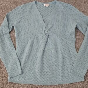 Garnet Hill Cashmere Twist Bodice Sweater S V-Neck Pointelle Stitch Quiet Luxury